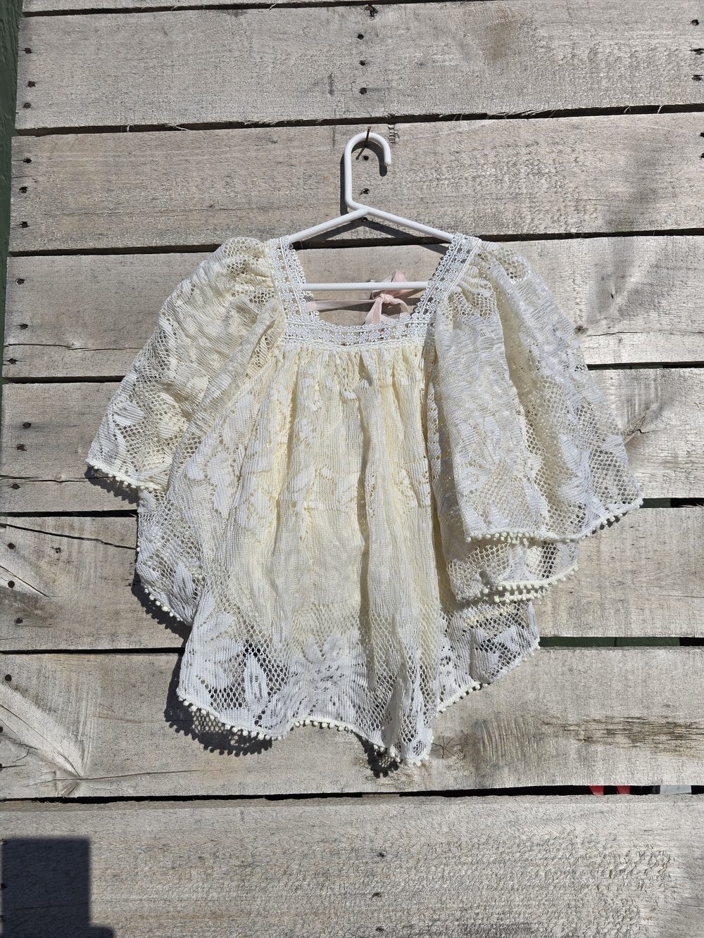 Dollcake Cream Lace Peasant Blouse with Crochet Trim